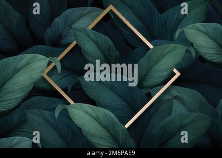 Gold square frame on tropical leaves background vector Stock Vector