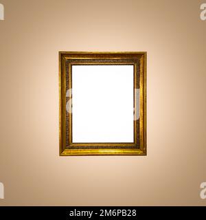 Antique art fair gallery frame on beige wall at auction house or museum exhibition, blank template with empty white copyspace fo Stock Photo