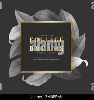Golden frame on a gray leafy background vector Stock Vector