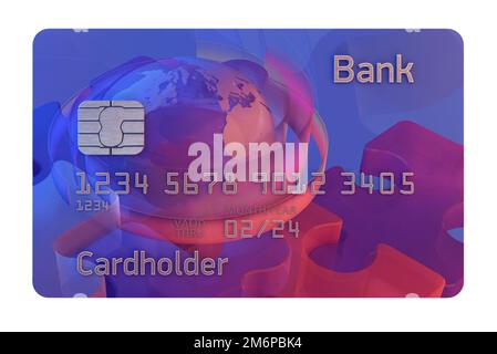 Realistic detailed credit card with colorful abstract design background. 3D illustration Stock Photo