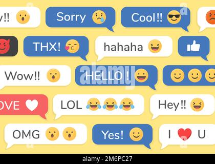 Social media emoji in speech bubbles patterned background vector Stock Vector