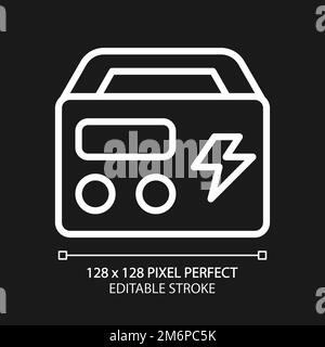 Portable power station pixel perfect white linear icon for dark theme Stock Vector
