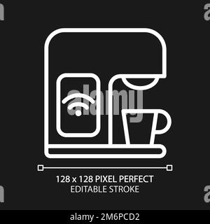 Smart coffee machine pixel perfect white linear icon for dark theme Stock Vector