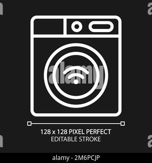 Smart washing machine pixel perfect white linear icon for dark theme Stock Vector