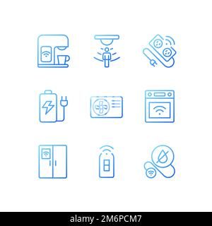 Smart appliances for home pixel perfect gradient linear vector icons set Stock Vector