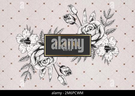 Floral frame on brown grid background vector Stock Vector