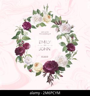 Floral wreath on a marble textured background vector Stock Vector