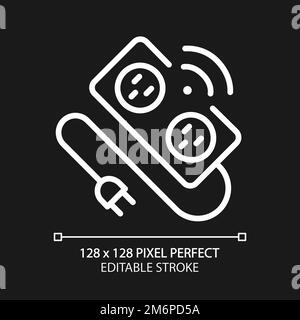 Smart power strip pixel perfect white linear icon for dark theme Stock Vector