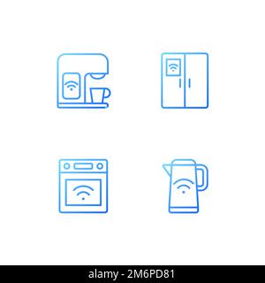 Smart kitchen appliances pixel perfect gradient linear vector icons set Stock Vector