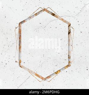 Hexagon frame on white marble textured background vector Stock Vector