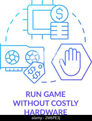 Run game without costly hardware blue gradient concept icon Stock Vector