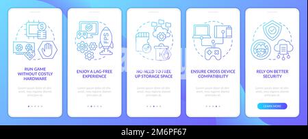 Cloud gaming benefits blue gradient onboarding mobile app screen Stock Vector