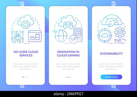 Cloud computing technologies pros blue gradient onboarding mobile app screen Stock Vector