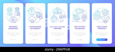 Cloud computing innovations trends blue gradient onboarding mobile app screen Stock Vector