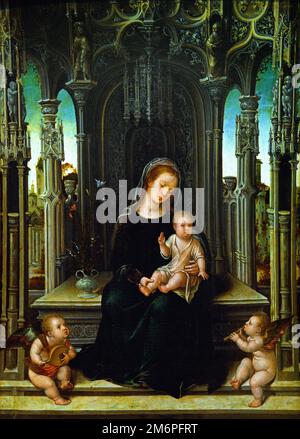 Virgin and Child with music Making Angels 1520  Bernard van Orley Flemish,  1488 - 1541 Belgian, Belgium, Flemish, Stock Photo