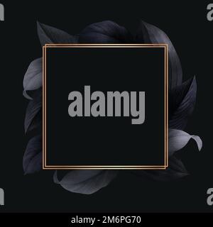 Golden frame on a black leafy background vector Stock Vector