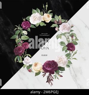 Floral wreath on a marble textured background vector Stock Vector