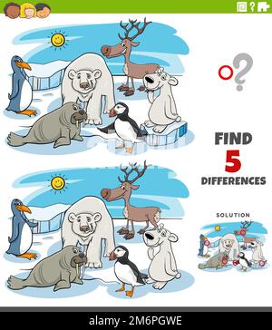 Differences game with cartoon animal characters group Stock Photo - Alamy