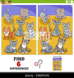 Differences educational game with cats animal characters Stock Photo ...