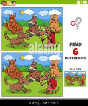 Differences game with cartoon dogs animal characters Stock Photo - Alamy