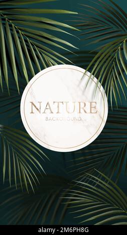 Round golden frame on a tropical background vector Stock Vector