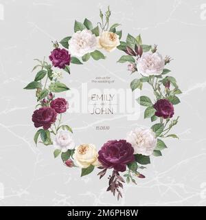 Floral wreath on a marble textured background vector Stock Vector