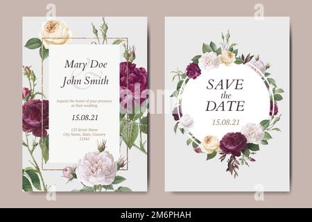 Floral wedding invitation card vectors set Stock Vector