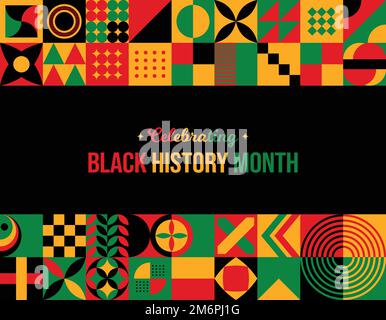 Celebrating Black History Month Abstract Background. February Awareness Celebration poster. Website header banner vector illustration. Neo Geometric Stock Vector