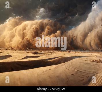 Sandstorm in the desert digital art Stock Photo