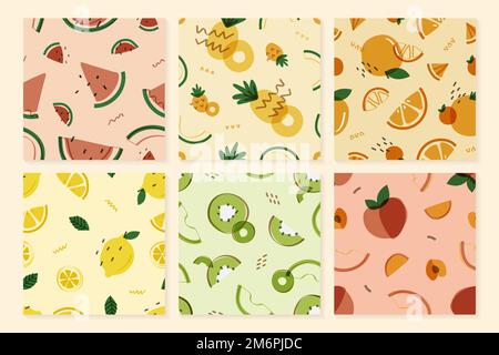 Tropical fruit pattern collection vectors Stock Vector