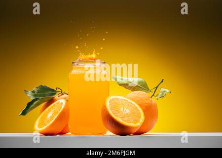 Glass of Jar with Orange juice at table. Natural orange juice homemade with  fresh fruits Stock Photo - Alamy