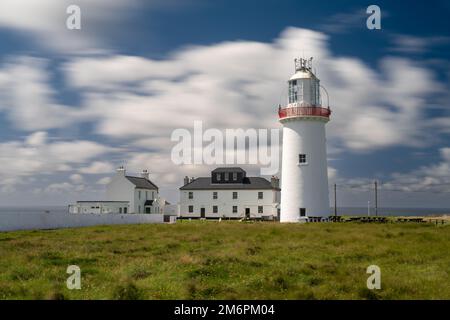 Long exposure view of the Loop Head Lighthouse in County Clare in western Ireland Stock Photo