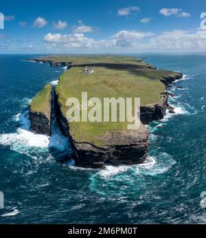 An aerial view of the Loop Head Lighthouse in County Clare in western Ireland Stock Photo