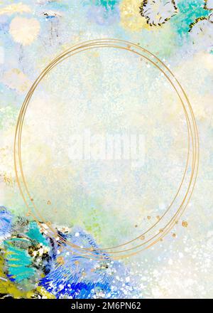 Oval gold  frame on green oil paint textured background vector Stock Vector