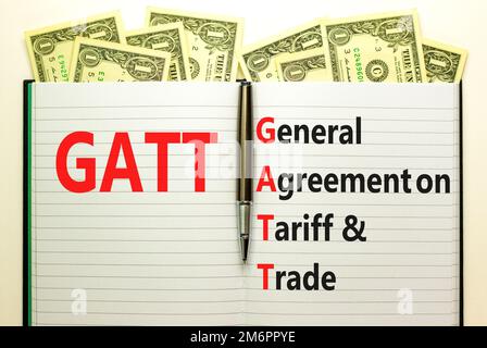 GATT symbol. Concept words GATT general agreement on tariff and trade on white note on beautiful white background. Business GATT general agreement on Stock Photo
