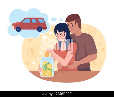 Saving for car 2D vector isolated illustration Stock Vector