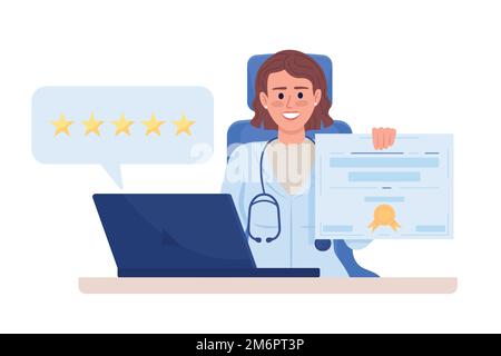 Female doctor reviews semi flat color vector character Stock Vector