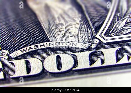 Macro of one dollar bill greatly enlarged with special tilt shift effect Stock Photo