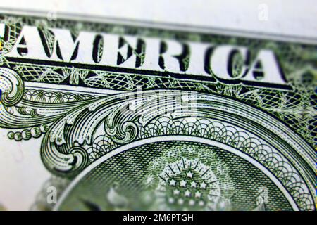 Macro of one dollar bill greatly enlarged with special tilt shift effect Stock Photo