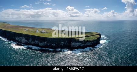 An aerial view of the Loop Head Lighthouse in County Clare in western Ireland Stock Photo