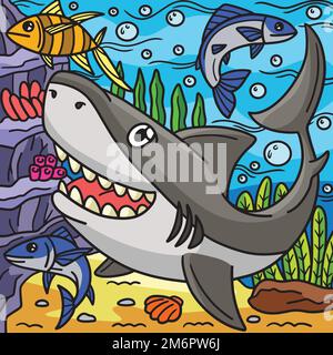 Great White Shark Marine Animal Colored Cartoon Stock Vector