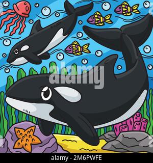 Killer Whale Marine Animal Colored Cartoon Stock Vector