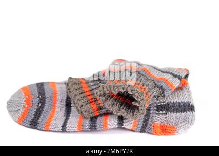 Knitted stockings against white background Stock Photo