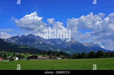 Wilder Kaiser Mountains; Austria; Tyrol; view of the Scheffauer, Sonneck, Treffauer and Tuxeck; Stock Photo