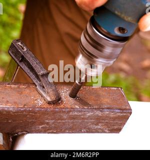 technician working on a lathe and tools to work. Technicians, workers, engineers working with metal lathes Stock Photo