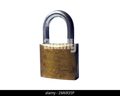 Isolated padlock in bronze color on white background. Stock Photo