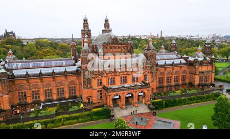 Kelvingrove Art Gallery and Museum in Glasgow - aerial view - GLASGOW, SCOTLAND - OCTOBER 04, 2022 Stock Photo