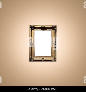 Antique art fair gallery frame on beige wall at auction house or museum exhibition, blank template with empty white copyspace fo Stock Photo