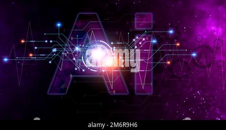 The concept of using artificial intelligence (AI) to control the system, the industry that uses artificial intelligence. Stock Photo
