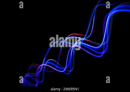 Abstract technology banner design. Digital neon lines on black background. Stock Photo